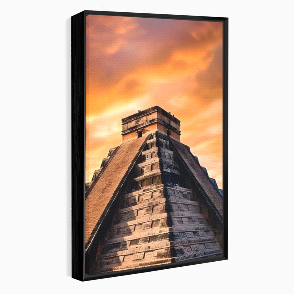 Tablou canvas cu tablou canvas cu piramida mayasa, in rama de aluminiu negru